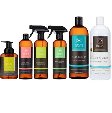 Perfect starter kit by Soapnut Republic Natural household cleaners. Zero-toxic formulation, completely natural ingredients infused with essential oil for antibacterial antifungal function, without any synthetic fragrance. Eco friendly and perfect for Ezcema sensitive skin user. Kids and child friendly.